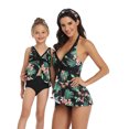 thumbnail image 1 of HAWEE Mommy and Me Halter Ruffle Swimsuit Leaf Print High Waisted Adjustable Straps Family Matching Bikini Set Size S-XL, 1 of 3