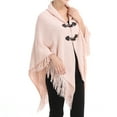 thumbnail image 3 of SWSMCLT Women's Knit Poncho Cardigan Sweater Solid Knitted Adult Mexican Poncho Wrap Winter Fall Soft Shawl Asymmetrical Cape Sweater Toggle Tassel Fringe Crochet Pink One Size, 3 of 4