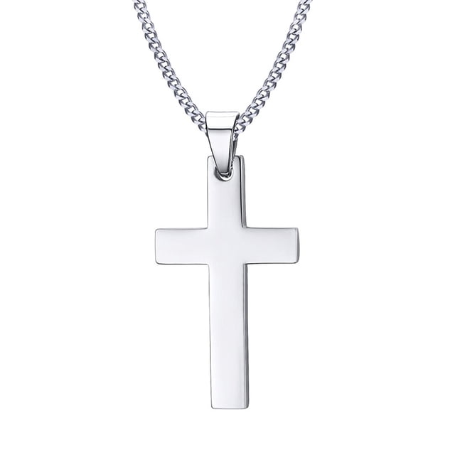 Stainless Steel Small Cross Necklace for Womens and Girls,24 Inch