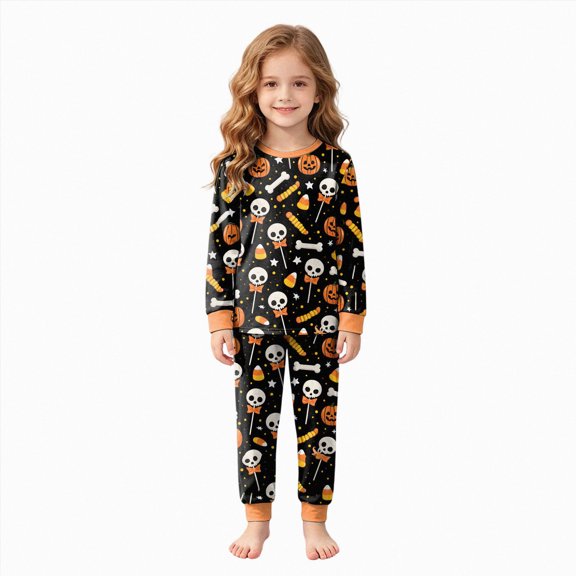KPVEVIQ Toddler Girls Boys Halloween Pumpkin Pajamas Pjs for Boy Jammies Little Kids Sleepwear Clothes Sets,8-9 Y