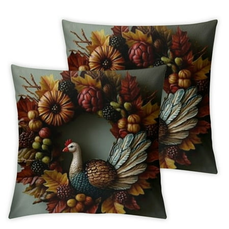 

Ello0ord Happy Thanksgiving Day Decorative Throw Pillow Cover Garland Turkey Flowers Fruit Square Pillowcase Blended Double-Sided No Inserts for Bedroom Living Room 12x12in