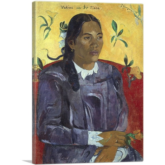 ARTCANVAS Woman With a Flower - Vahine no te Tiare 1891 Canvas Art Print by Paul Gauguin - Size: 40" x 26" (0.75" Deep)