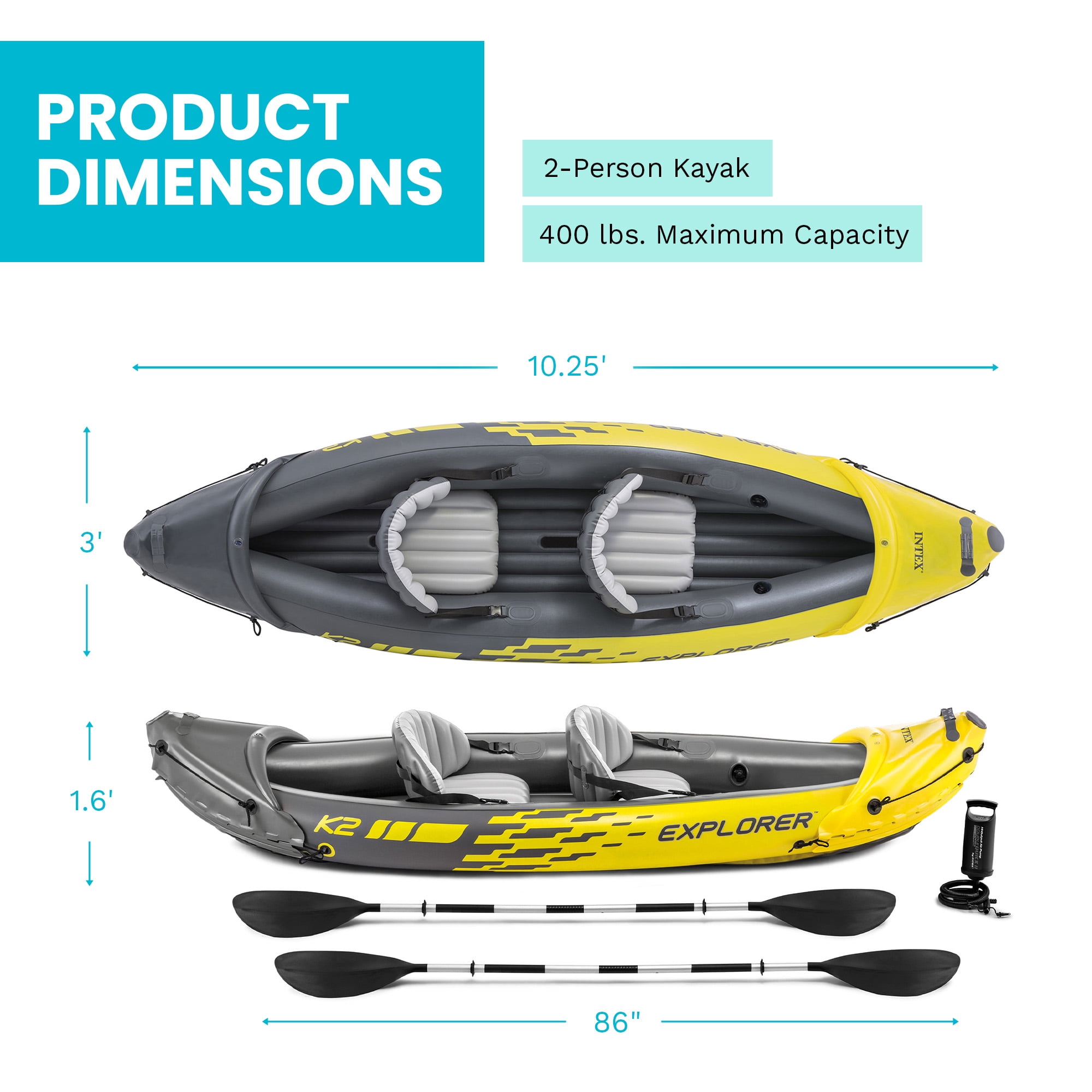 Open Box INTEX Explorer K2 2-Person Inflatable Kayak w/ Aluminum Oars & Pump