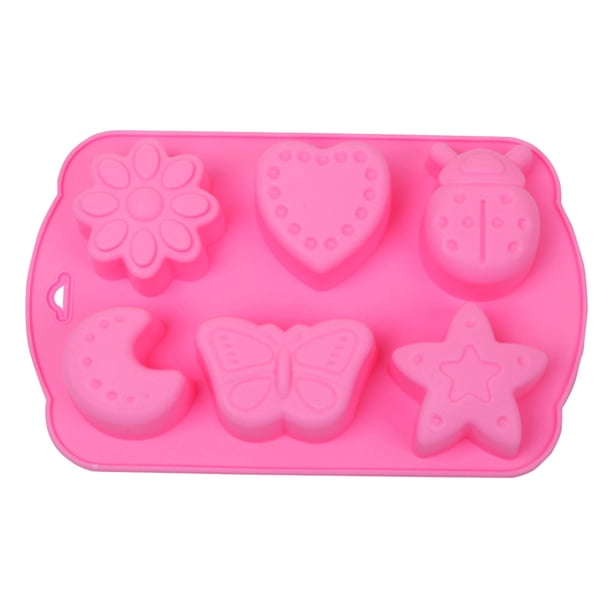 GOOHOCHY Moldes para hornear de silicona de 6 cavidades, moldes para hornear, insectos, luna, estrella, molde para dulces, molde para chocolate para fiestas infantiles (rosa)