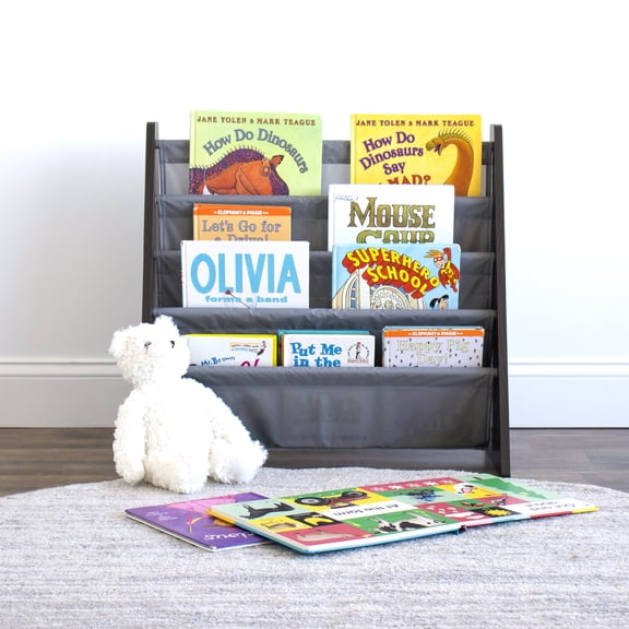 Humble Crew Kids  Bookshelf 4 Tier Book Storage, Espresso/Grey