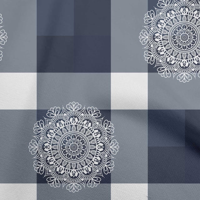 oneOone Georgette Viscose Dusty Blue Fabric Asian Block With Check Craft Projects Decor Fabric Printed By The Yard 42 Inch Wide