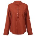 thumbnail image 3 of Blusa de mujer Cuello alto Escote en V Laminado Hombro caído Botón de manga larga Simple Casual OL W Abanopi Rojo/XXL, 3 of 7