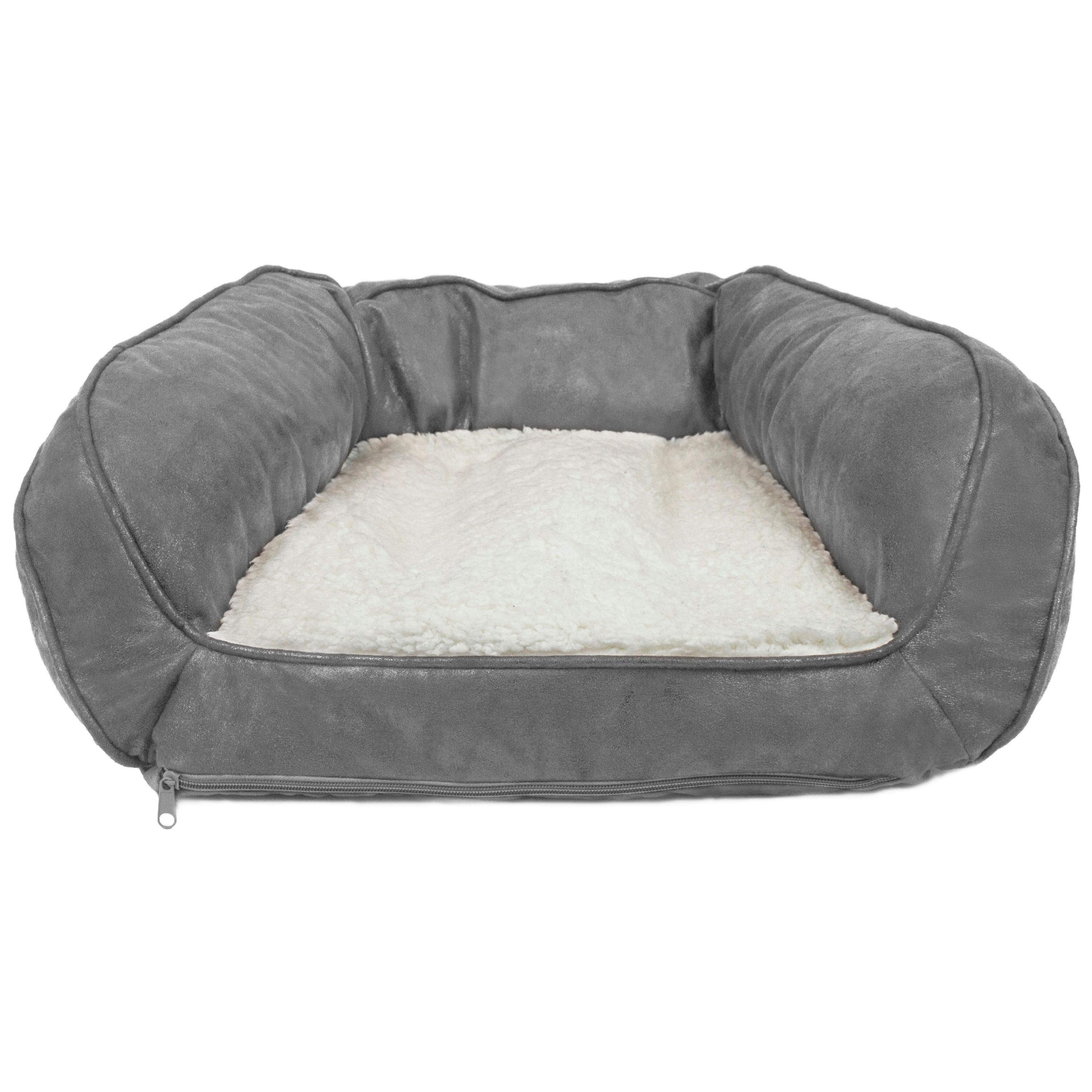 Precious Tails Vegan Leather Curved Orthopedic Memory Foam Sofa Pet Dog Bed