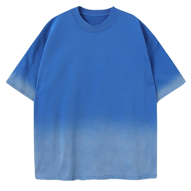 Camiseta de Seda de Hielo de los Hombres, Verano Nuevo Suelto Gradiente de Color Casual Top para Uso Al Aire Libre Y Diario, Camiseta de Moda Ligera