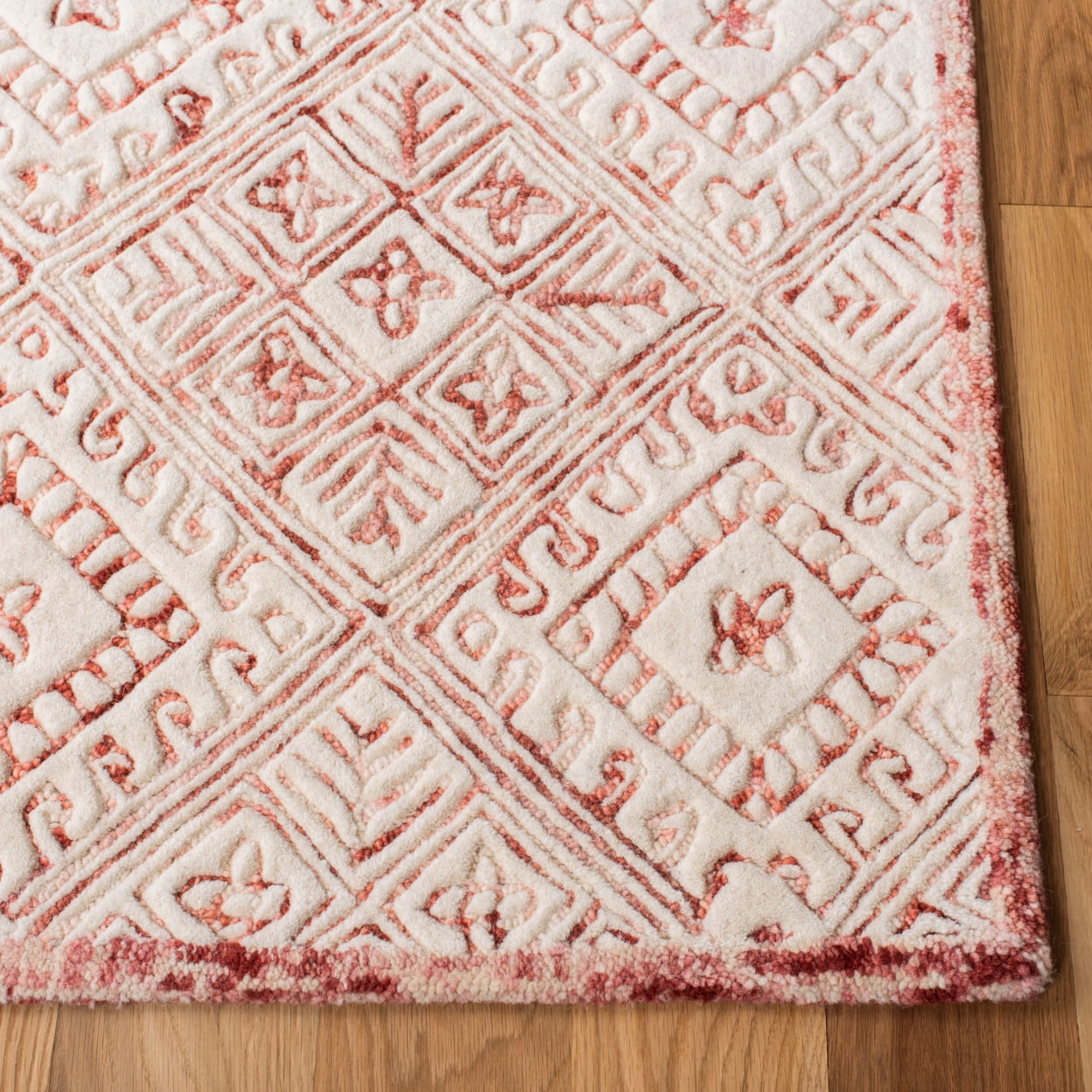 SAFAVIEH Glamour Drummond Geometric Floral Wool Area Rug, Pink/Ivory, 4' x 6'