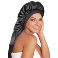 thumbnail image 1 of Gorro de dormir largo de satén Gorro de dormir de seda extra grande con banda elástica ancha Gorro de noche suelto para mujeres Trenzas Cabello rizado Cabello natural Muy suave y cómodo (Negro), 1 of 5