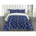 thumbnail image 3 of Ambesonne Navy Blue Quilted Bedspread Set 3 Pcs, Sailing Yacht Doodle, Queen Size, Dark Blue White, 3 of 5