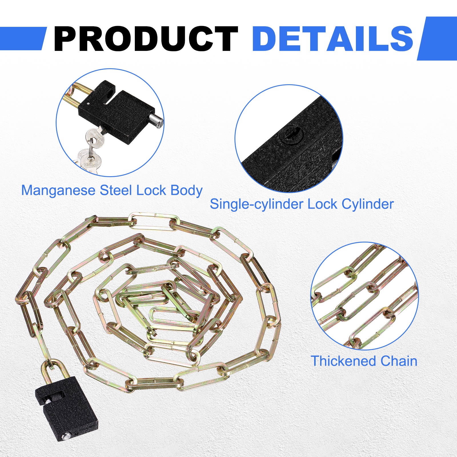 Bike Chain Lock, (75 Inch, Black) (1 Pcs), Manganese Steel Anti-Theft Bicycle Square Chain Lock with Keys, Suit for - Bike/Motorcycle/Scooter/Truck