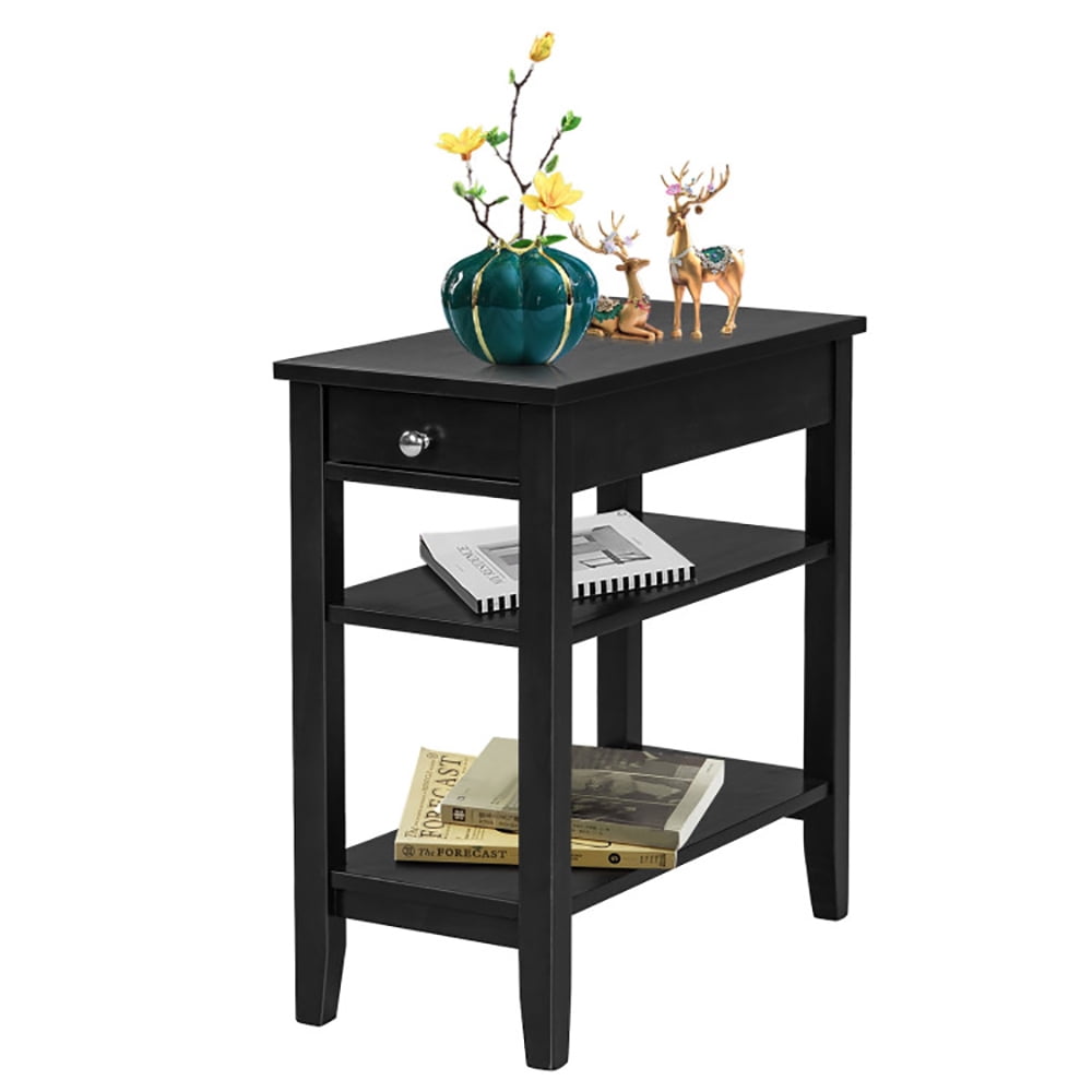 Finihen End Side Table, Sofa Side Table, Bed Side Table, Side End Table with Drawer and 2-Tier Open Storage Shelves for Space Saving, for Living Room, Bedroom, Black Finihen End Side Table, Sofa Side Table, Bed Side Table, Side End Table with Drawer and 2-Tier Open Storage Shelves for Space Saving, for Living Room, Bedroom, Black