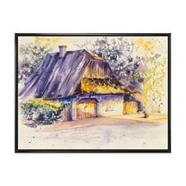 Designart 'Old Wooden White House In Country Side Village During Afternoon Glow' Traditional Framed Canvas Wall Art Print