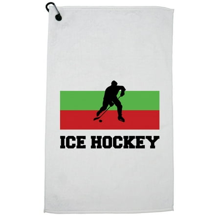 Hockey Silhouette - Bulgaria Olympic - Ice Hockey - Flag - Silhouette Golf Towel with Carabiner Clip