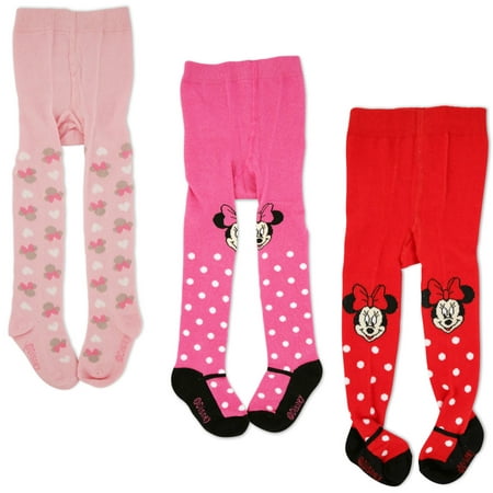 Disney Minnie Mouse Polka Dot Tights, 3 Piece Variety Pack, Baby Girls, 0-24M