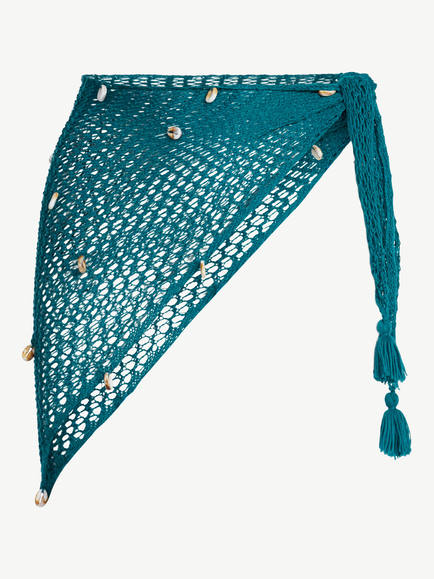 No Boundaries Fishnet Pareo with Faux Shells, One Size, Spruce Forest, Women's