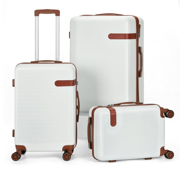 Luggage 3-Pieces Set ABS Durable Suitcase with Spinner Wheels Cream White 20"24"28"