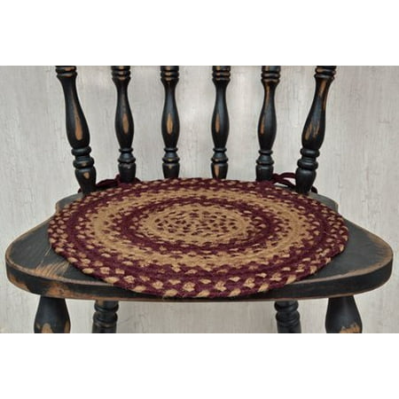 Vintage Star Braided Chair Pad Red Tan Jute Country Primitive Home Décor