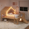 thumbnail image 2 of Bellemave Full Size Loft Bed with Slide and LED Lights, Wood House Roof Low Loft Beds Frame with Ladder, Under Bed Storage, No Box Spring Needed (Natural), 2 of 8