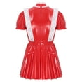 thumbnail image 2 of Yhong Robe de Femme de Chambre en Cuir Aspect Mouillé Manches Courtes à Volants Mini Robe Cosplay Rouge G, 2 of 7