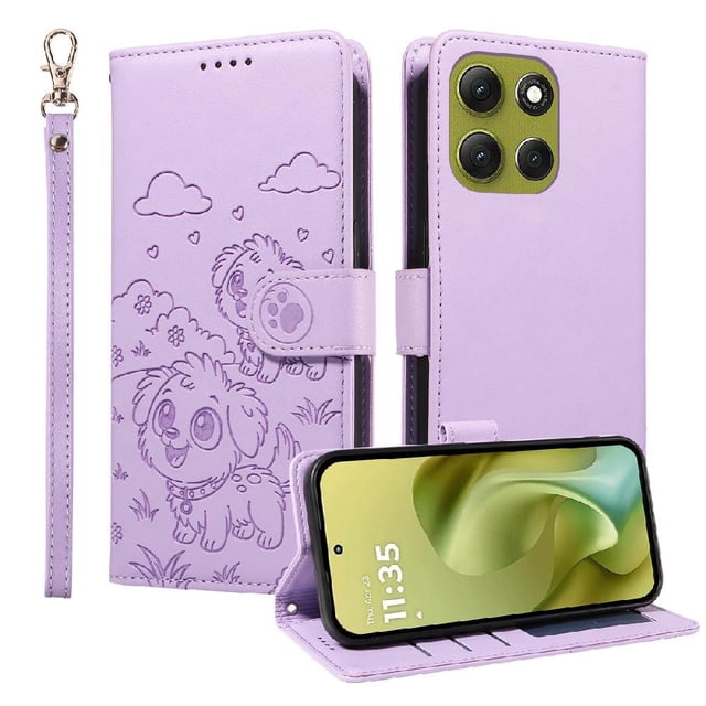 Funda Cartera GANGXUN con Diseño de Perrito en Relieve para Motorola Moto G86 5G , Protección 360° con Ranuras y Correa Desmontable