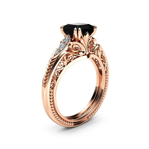 Black Diamond Victorian Engagement Ring