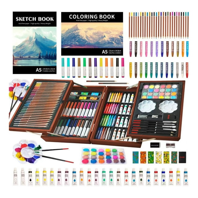 KINSPORY 139 pack Deluxe Portable Double Layers Wooden Coloring Drawing ...