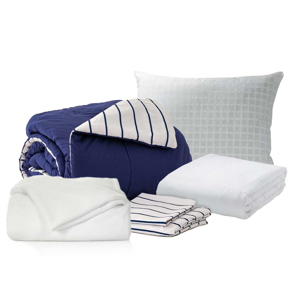 Dawn College Minimalist Bundle in Navy & Stripe, 6Piece Twin XL Dorm