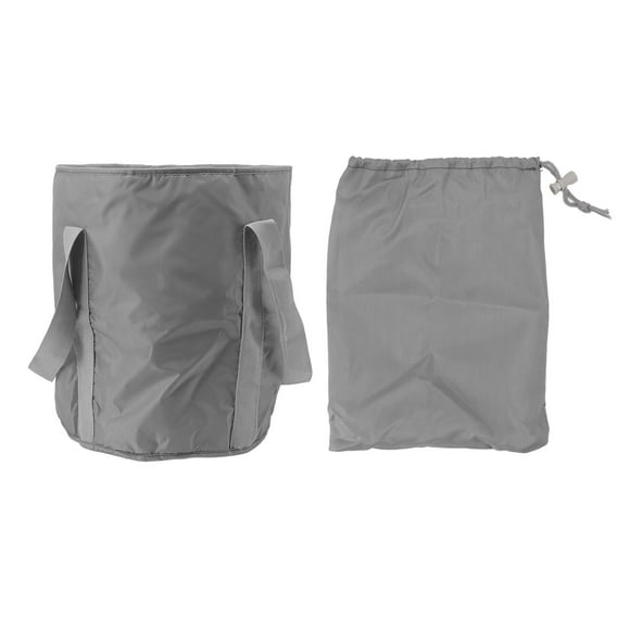 Cubo plegable para acampar de poliéster de doble capa con bolsa de almacenamiento para exteriores gris