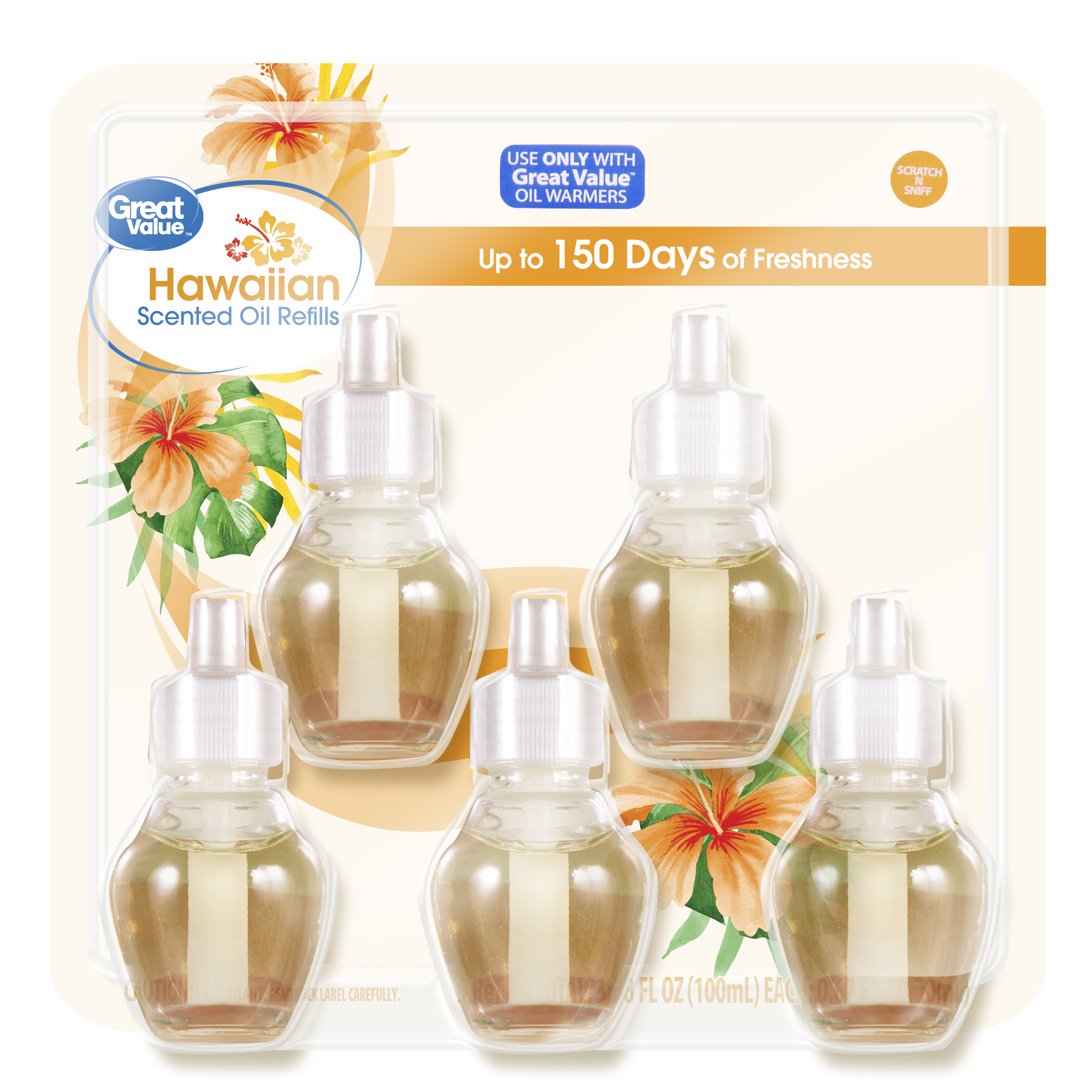 Great Value Plug In Scented Oil Refills, (5 X .67 fl oz), Hawaiian, Air