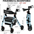 thumbnail image 6 of Heavy Duty Rollator Walker - Aluminum Rolling Walker for Seniors and Adults with Large Seat, Support Up 450 lbs (Blue), 6 of 8