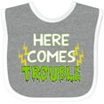 thumbnail image 3 of Inktastic Here Comes Trouble Boys or Girls Baby Bib, 3 of 4
