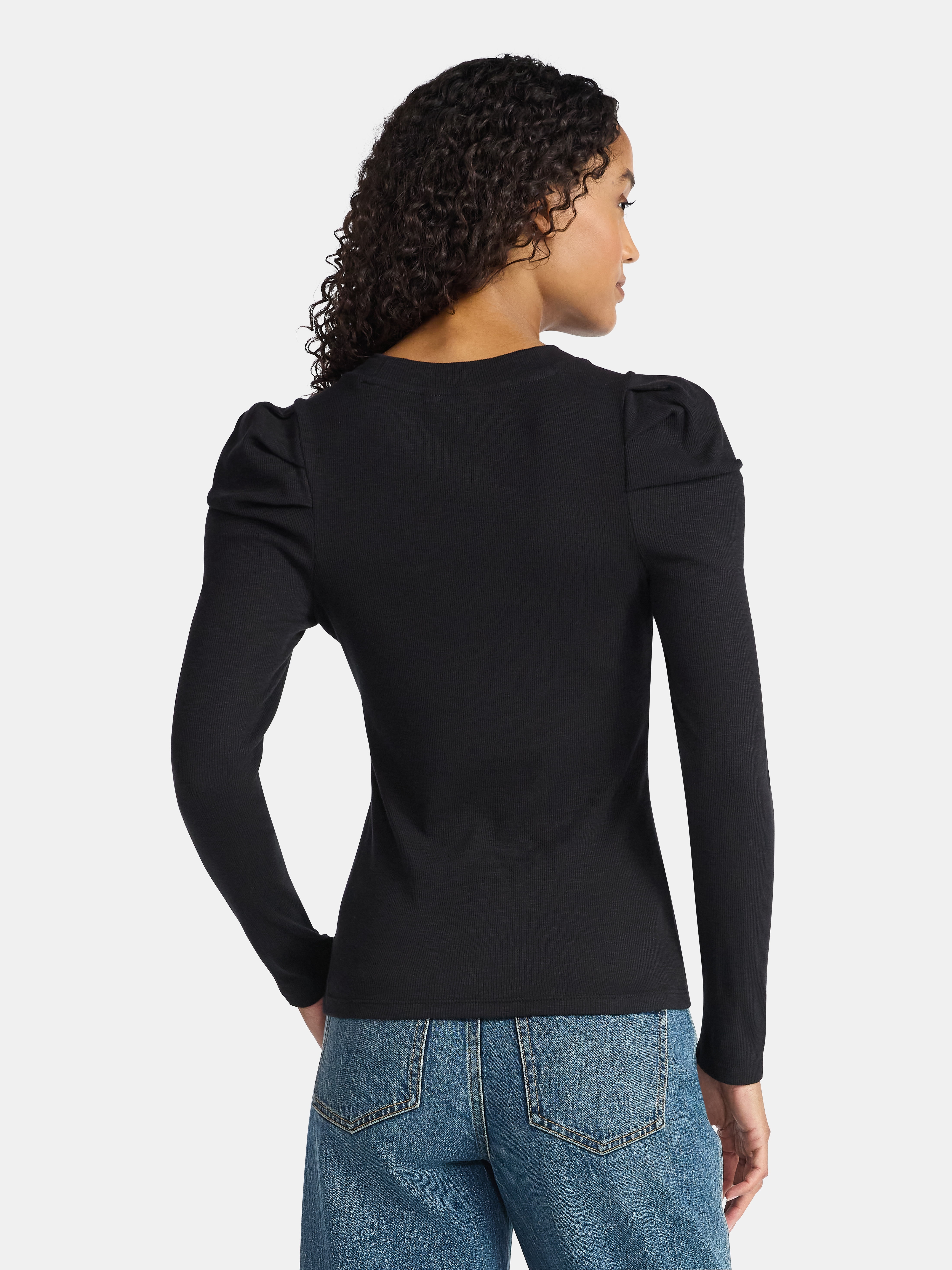 Time and Tru Women's Top with Long Puff Sleeves, Size XS-XXXL