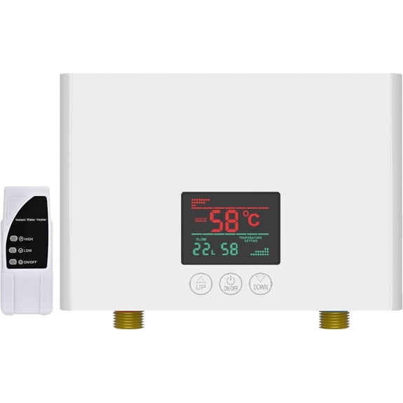 Electric Instant Tankless Water Heater 110V, On Demand Hot Water with Auto Temp Control & Self-Check, Mini Design for Bathroom Kitchen (3KW White)