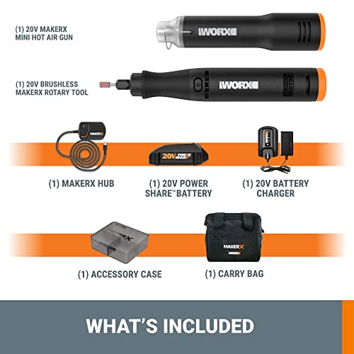 Worx WX989L 20V MAKERX 2 Pc Combo Kit Rotary Tool Heat Gun w 42 Accessories Walmart