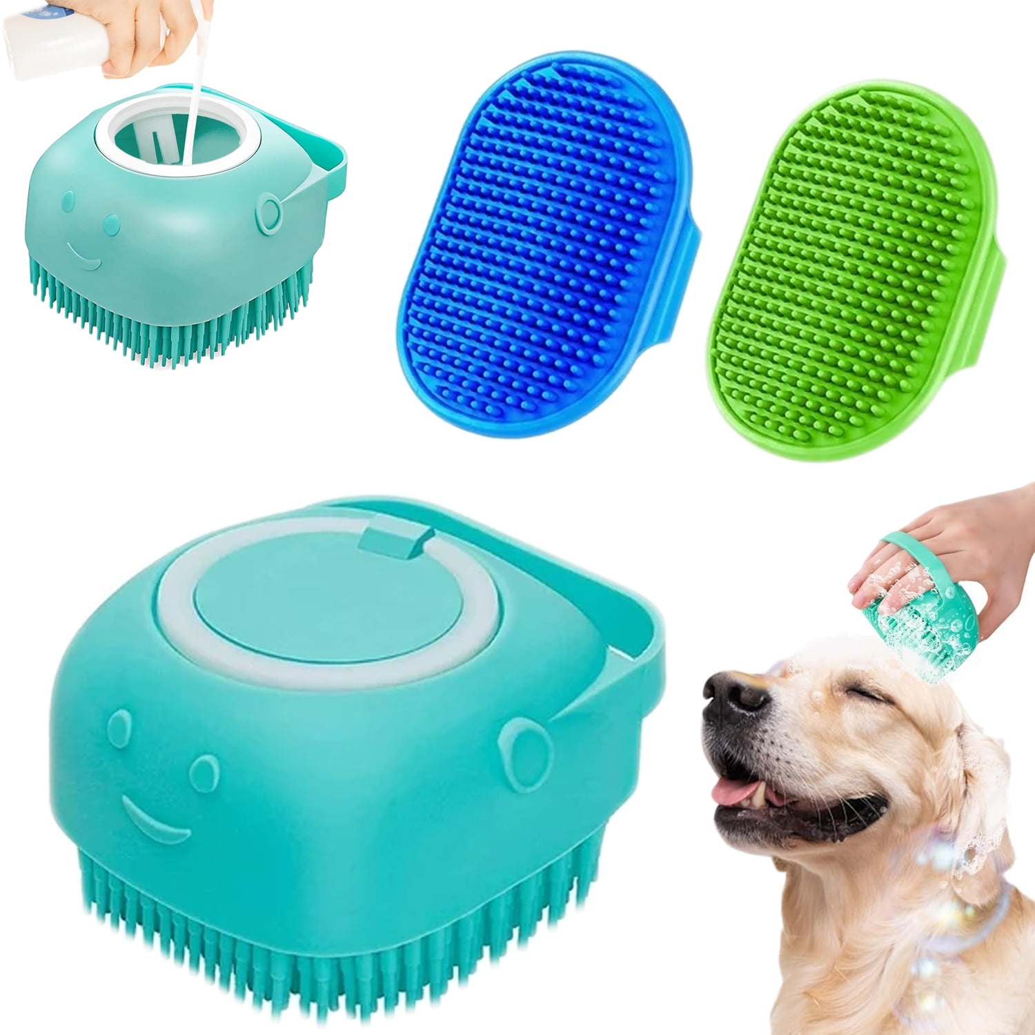 FUYIHGL Dog Cat Bath Shampoo Brush Bubble Brush for Bathing Dogs Dog Soap  Brush with Soap Dispenser Dog Shower Brush Silicone with Loop Handle for