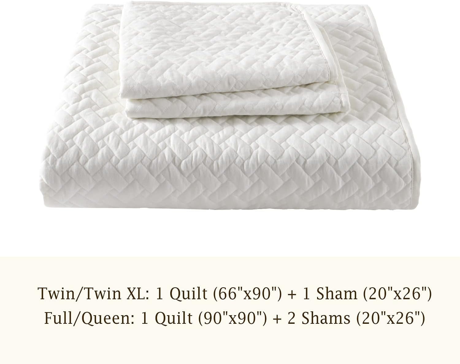 EMME White Quilt Set,Twin Bedspread Lightweight Microfiber Reversible Twin Size Comforter Set Soft Bed Coverlet 2 Piece Bedding Set for All Season(Basket Weave, 66"x90")