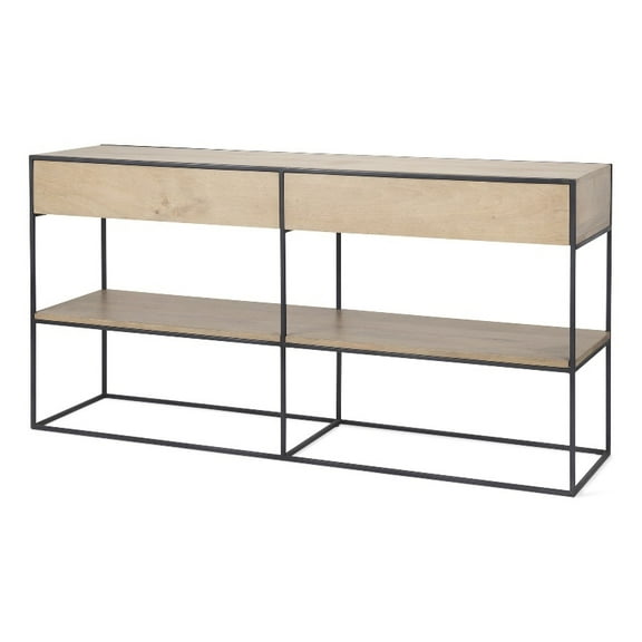 Mercana Morris Beige Wood W/ Black Metal Frame 2 Drawer Console Table