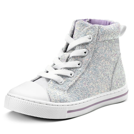 

Kushyshoo Kids Canvas Sneakers White Glitter High-Top Children Walking Shoes 13M