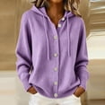 thumbnail image 3 of TGSLY Women's Drawstring Hooded Sweater Coat Comfy Soft Button Down Long Sleeve Knit Cardigan Relaxed Casual Solid Color Fall Winter Jackets L, 3 of 7