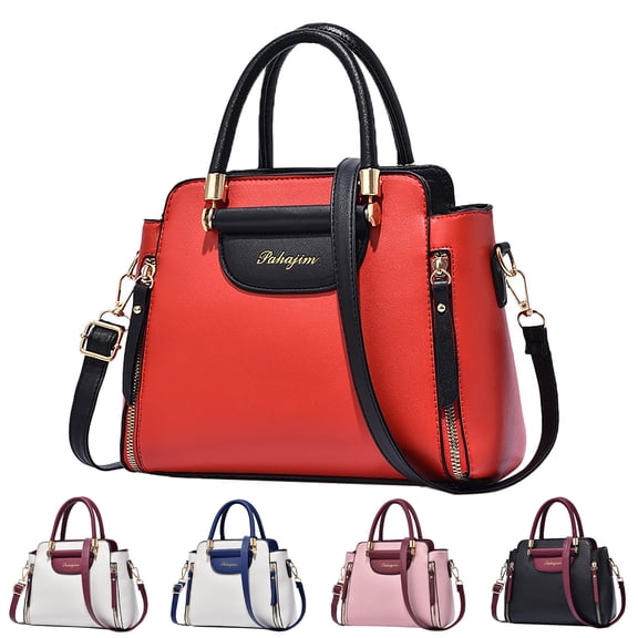 Modstep Womens Top Handle Satchel Detachable Strap Leather Crossbody Tote Bag Zipper Compartments Shoulder Handbag White