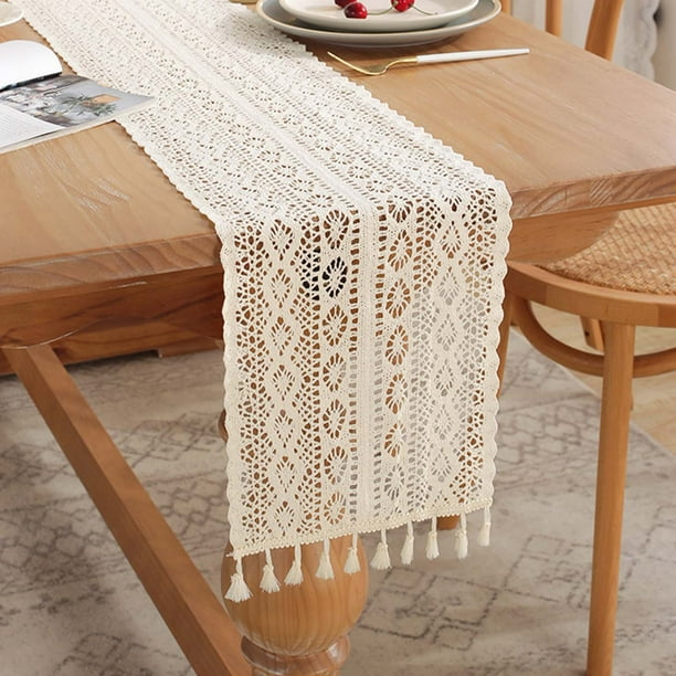 Camino de mesa bohemio de lino, camino de mesa con borlas estilo bohemio para el hogar, decoración de mesa de comedor o dormitorio, decoración para bodas y fiestas, mesa de cocina estilo