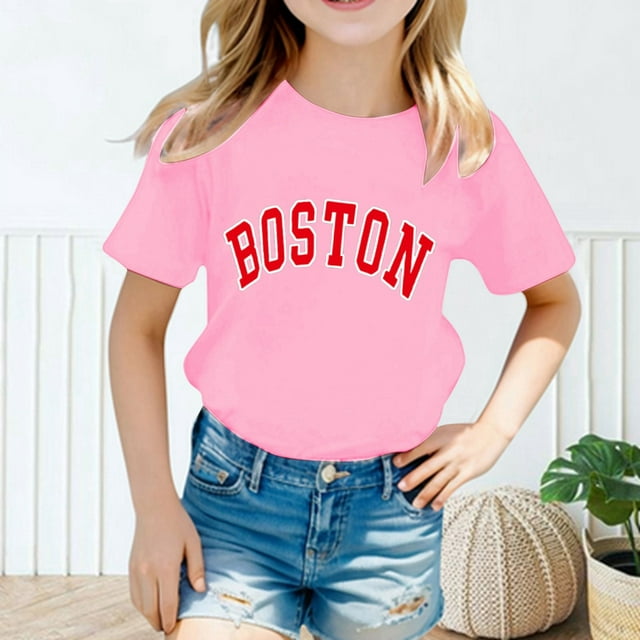 Hauts et T-Shirts pour Filles, Col Rond, Manches Courtes, Imprimé Mignon, Été, Décontracté, Ample, Mode Filles