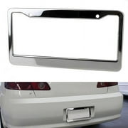 AUQ 1PCS Chrome Stainless Steel Metal License Plate Frame Tag Cover With Screw Caps