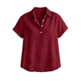 thumbnail image 6 of hoksml Women's Cotton Linen Collared Shirt, Short Sleeve Pull-On Button-Down Blouse, Loose Fit Casual Daily Office Wear Top, 6 of 7
