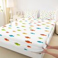 thumbnail image 5 of Manfei Cartoon Fish Bed Sheets, Kawaii Ocean Animal Full Size Sheets, White, 4 Pieces, 1 Flat Sheet, 1 Fitted Sheet and 2 Pillowcases, 5 of 6
