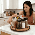 thumbnail image 5 of 12" Acacia Wood Lazy Susan Turntable,  Kitchen Organizer Turntable with Steel Sides, 360 Degree Lazy Susan for Countertop Cabinet or Dining Table(Black), 5 of 6