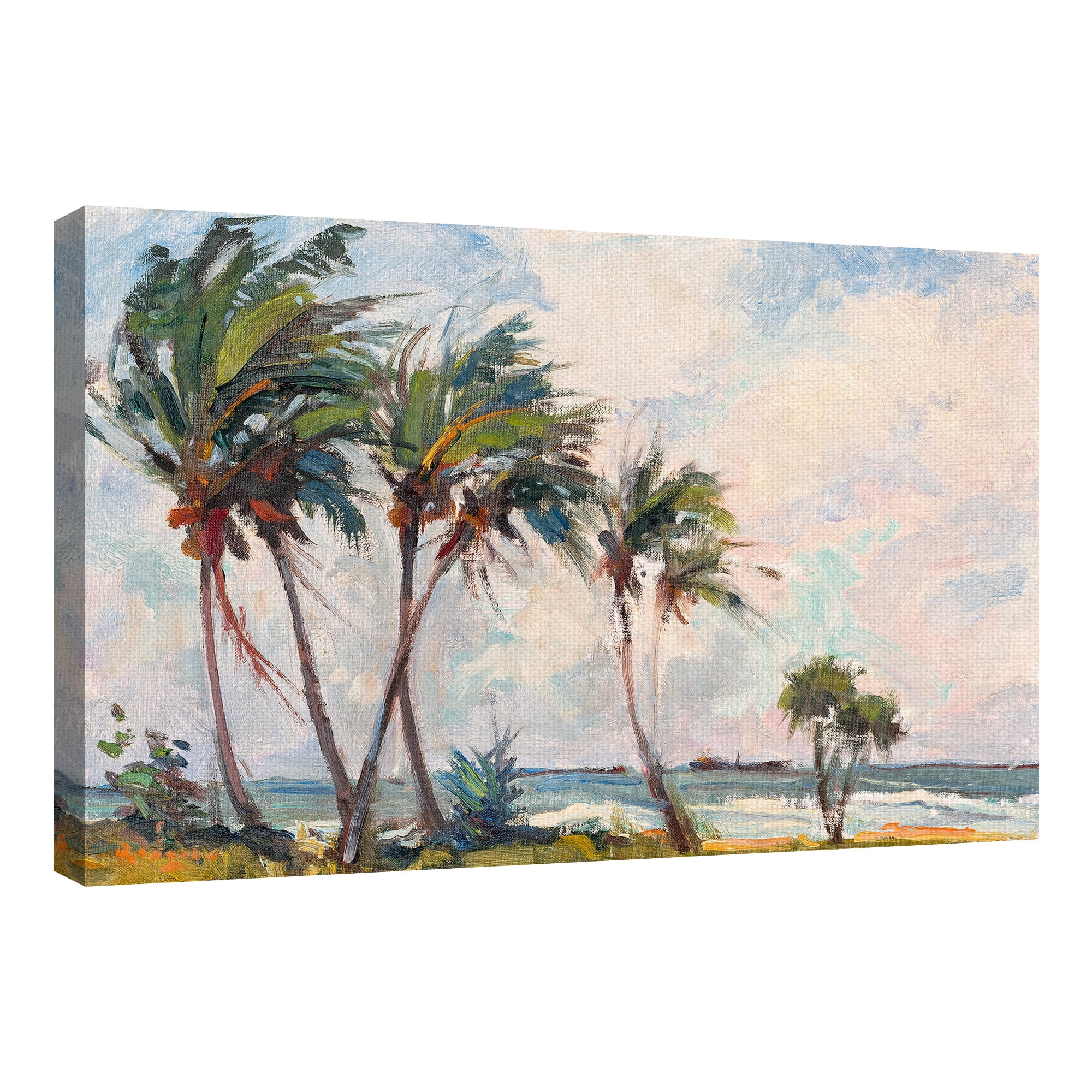 Masterpiece Art Gallery Six Palm Trees by the Sea by Richard A. Rogers Canvas Art Print 24" x 36"